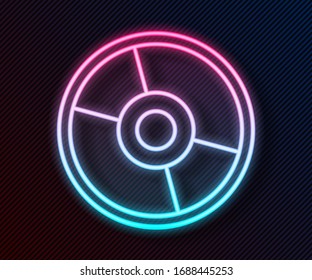 Glühendes Neon-line-CD- oder DVD-Symbol einzeln auf schwarzem Hintergrund. Kompaktes Festplattenzeichen. Vektorillustration-Illustration