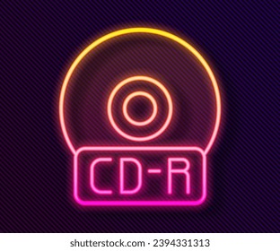 Glowing neon line CD or DVD disk icon isolated on black background. Compact disc sign.  Vector Illustration