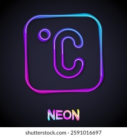 Glowing neon line Celsius icon isolated on black background.  Vector