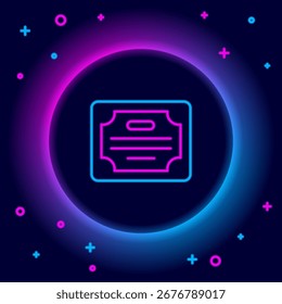 Glowing neon line Certificate template icon isolated on black background. Achievement, award, degree, grant, diploma concepts. Colorful outline concept. Vector