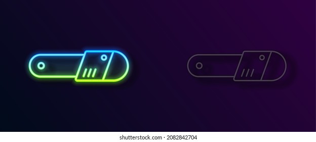 Glowing neon line Chainsaw icon isolated on black background.  Vector