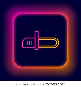 Glowing neon line Chainsaw icon isolated on black background. Colorful outline concept. Vector