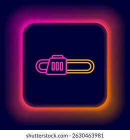 Glowing neon line Chainsaw icon isolated on black background. Colorful outline concept. Vector