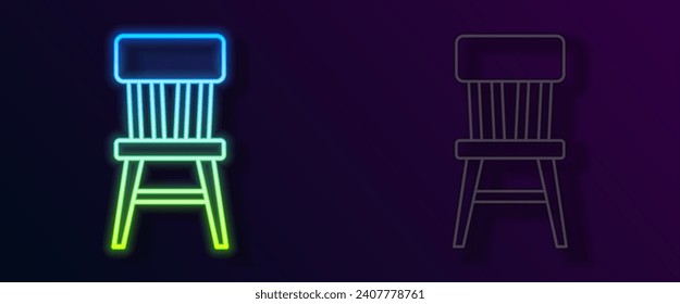 Glowing neon line Chair icon isolated on black background.  Vector