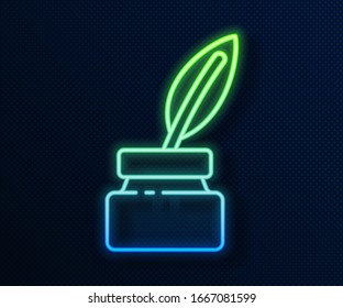 Glowing neon line Chalkboard icon isolated on blue background. School Blackboard sign.  Vector Illustration