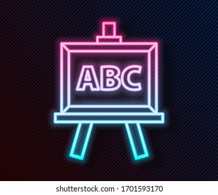 Glowing neon line Chalkboard icon isolated on black background. School Blackboard sign.  Vector Illustration