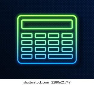 Glowing neon line Chalkboard icon isolated on blue background. School Blackboard sign.  Vector Illustration