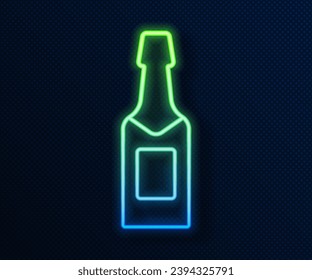 Glowing neon line Champagne bottle icon isolated on blue background.  Vector