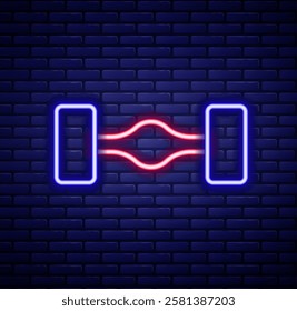 Glowing neon line Chassis car icon isolated on brick wall background. Colorful outline concept. Vector