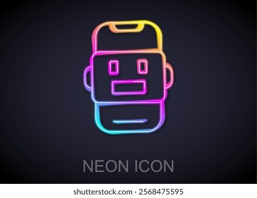 Glowing neon line Chat bot icon isolated on black background. Chatbot icon.  Vector