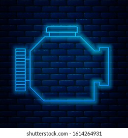 Glowing neon line Check engine icon isolated on brick wall background.  Vector Illustration