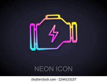 Glowing neon line Check engine icon isolated on black background.  Vector