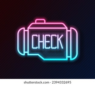 Glowing neon line Check engine icon isolated on black background.  Vector