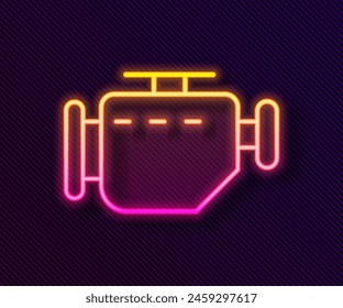 Línea de neón brillante Compruebe el icono del motor aislado sobre fondo negro.  Ilustración vectorial