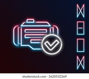 Línea de neón brillante Compruebe el icono del motor aislado en fondo negro. Concepto de contorno colorido. Vector