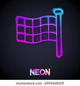 Glowing neon line Checkered flag icon isolated on black background. Racing flag.  Vector