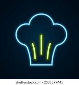 Glowing neon line Chef hat icon isolated on black background. Cooking symbol. Cooks hat. Colorful outline concept. Vector