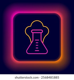 Glowing neon line Chemical experiment, explosion in the flask icon isolated on black background. Chemical explosion in a test tube. Colorful outline concept. Vector