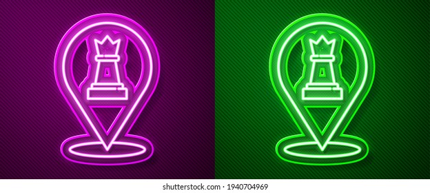 Glowing neon line Chess icon isolated on purple and green background. Business strategy. Game, management, finance.  Vector