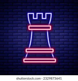 Glowing neon line Chess icon isolated on brick wall background. Business strategy. Game, management, finance. Colorful outline concept. Vector