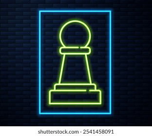 Glowing neon line Chess icon isolated on brick wall background. Business strategy. Game, management, finance.  Vector