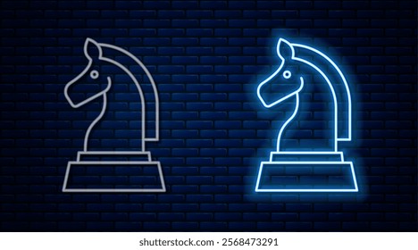 Glowing neon line Chess icon isolated on brick wall background. Business strategy. Game, management, finance.  Vector