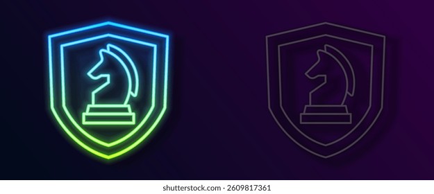 Glowing neon line Chess icon isolated on black background. Business strategy. Game, management, finance.  Vector