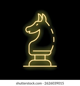 Glowing neon line chess knight figure icon isolated on black background vector illustration