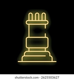 Glowing neon line chess rook icon isolated on black background. Vector illustration