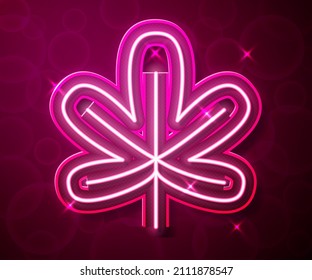 Glowing neon line Chestnut leaf icon isolated on red background.  Vector