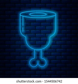 Glowing neon line Chicken leg icon isolated on brick wall background. Chicken drumstick.  Vector Illustration