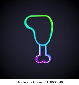Glowing neon line Chicken leg icon isolated on black background. Chicken drumstick.  Vector