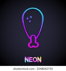 Glowing neon line Chicken leg icon isolated on black background. Chicken drumstick.  Vector