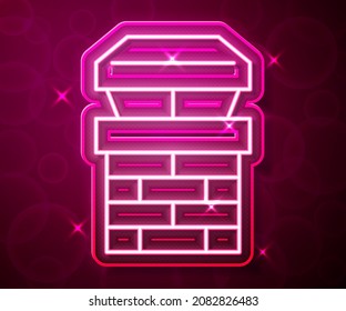 Glowing neon line Chimney icon isolated on red background.  Vector
