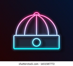 Glowing neon line Chinese hat icon isolated on black background.  Vector Illustration