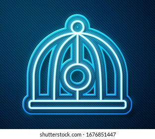 Glowing neon line Chinese hat icon isolated on blue background.  Vector Illustration