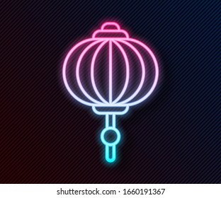 Glowing neon line Chinese paper lantern icon isolated on black background.  Vector Illustration