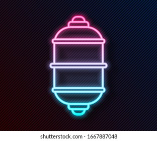 Glowing neon line Chinese paper lantern icon isolated on black background.  Vector Illustration