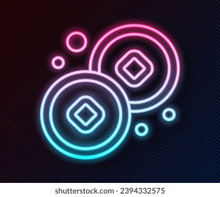 Glowing neon line Chinese Yuan currency symbol icon isolated on black background. Coin money. Banking currency sign. Cash symbol.  Vector