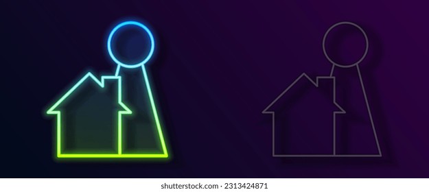 Chip de la línea de neón brillante para el icono del juego de mesa aislado en el fondo negro.  Vector