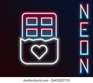 Glowing neon line Chocolate bar icon isolated on black background. Happy Valentines day. Colorful outline concept. Vector