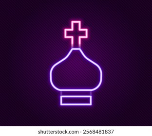 Glowing neon line Christian church tower icon isolated on black background. Religion of church. Colorful outline concept. Vector