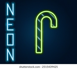 Glowing neon line Christmas candy cane with stripes icon isolated on black background. Merry Christmas and Happy New Year. Colorful outline concept. Vector