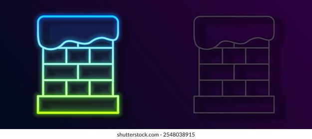 Glowing neon line Christmas chimney icon isolated on black background. Merry Christmas and Happy New Year.  Vector