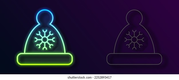 Glowing neon line Christmas Santa Claus hat icon isolated on black background. Merry Christmas and Happy New Year.  Vector