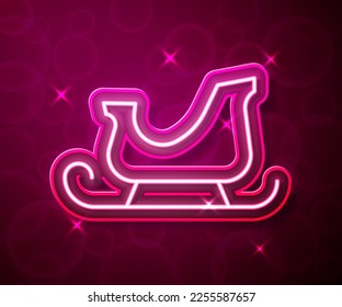Glowing neon line Christmas santa claus sleigh icon isolated on red background. Merry Christmas and Happy New Year.  Vector