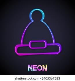 Glowing neon line Christmas Santa Claus hat icon isolated on black background. Merry Christmas and Happy New Year.  Vector