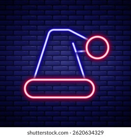 Glowing neon line Christmas Santa Claus hat icon isolated on brick wall background. Merry Christmas and Happy New Year. Colorful outline concept. Vector