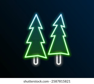 Glowing neon line Christmas tree icon isolated on black background. Merry Christmas and Happy New Year. Colorful outline concept. Vector