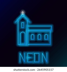 Glowing neon line Church building icon isolated on black background. Christian Church. Religion of church. Colorful outline concept. Vector
